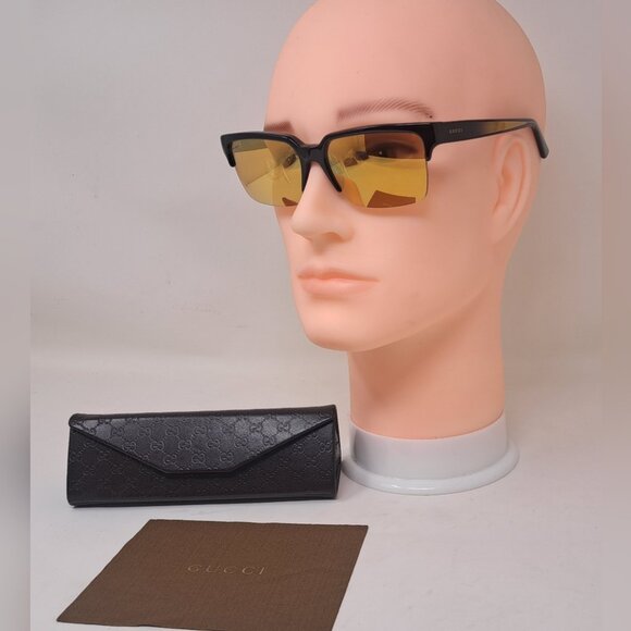 Gucci Men's Sunglasses Half Rim Wayfarer Yellow Gold Mirror GG3710/S 54-16-140 - Picture 1 of 16